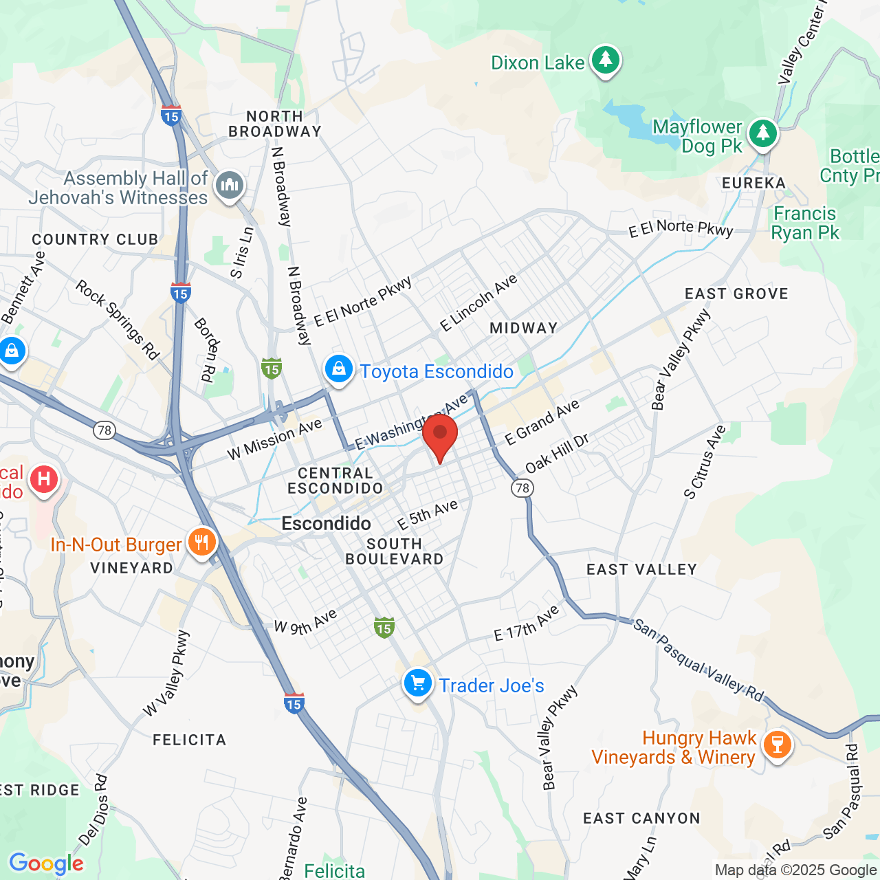 Google map image of our location in 736 E Grand Ave Escondido, CA